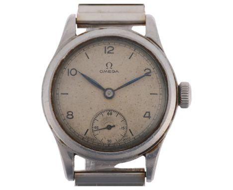OMEGA - a Second World War Period stainless steel mechanical wristwatch, ref. 2165, circa 1939, silvered dial with eighthly A