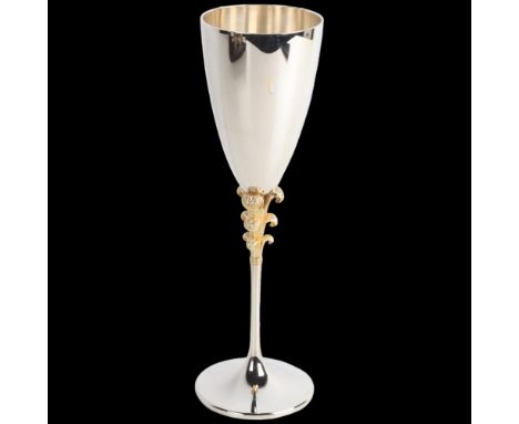 STUART DEVLIN - an Elizabeth II parcel-gilt commemorative Prince of Wales champagne flute, London 1983, with Prince of Wales 