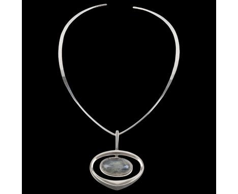 UNI - DAVID ANDERSEN by MARIANNE BERG - a Norwegian modernist sterling silver labradorite openwork onion pendant necklace, on