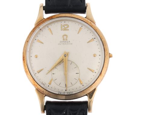 OMEGA - a Vintage 9ct gold 'Bumper' automatic wristwatch, ref. 12308, circa 1947, silvered dial with gilt arrowhead hour mark