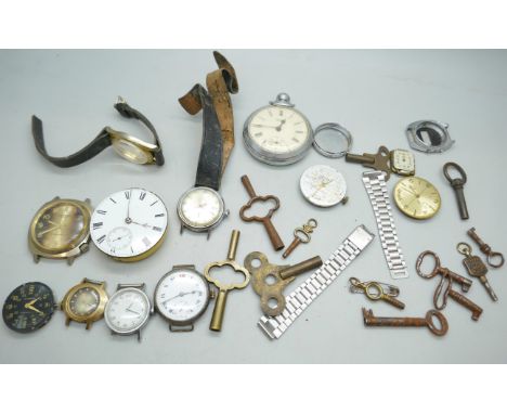 A pocket watch with a collection of watch parts, etc.