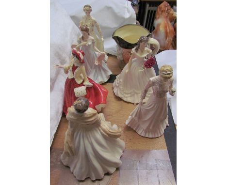 A Royal Doulton character jug, Sam Johnson, together with Coalport and Worcester figures
