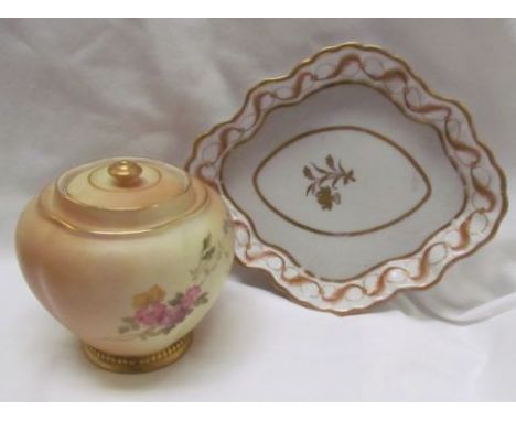 A Royal Worcester porcelain lobed jar and cover decorated with flowers and leaves together with a 19th century floral decorat