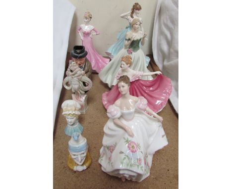 A Royal Doulton small toby jug of Winston Churchill, together with Royal Worcester candle snuffers, Royal Doulton figures, Ro