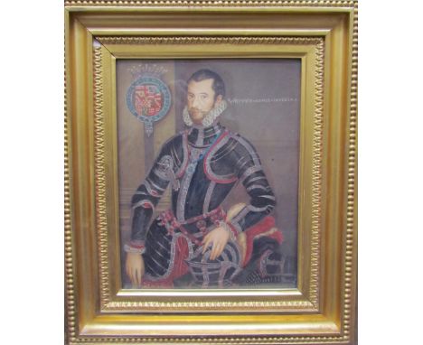 R. W. Satchwell (1793 - 1818) Portrait of Walter Deverure, Earl of Essex in armour Inscribed later verso, dated 1814 Watercol