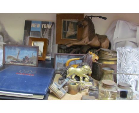 Cunard souvenir albums together with framed portrait miniatures, miniature books, ship dioramas, model lions, inkwells, toy h