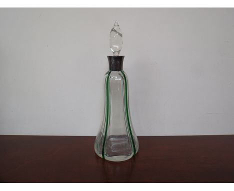 A John Grinsell & Sons silver necked decanter with flame stopper, 35cm tall
