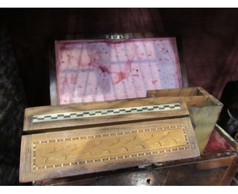 A 19th Century tea caddy and two wooden boxes 