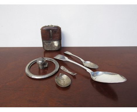 A small quantity of silver parts including a part hip flask 