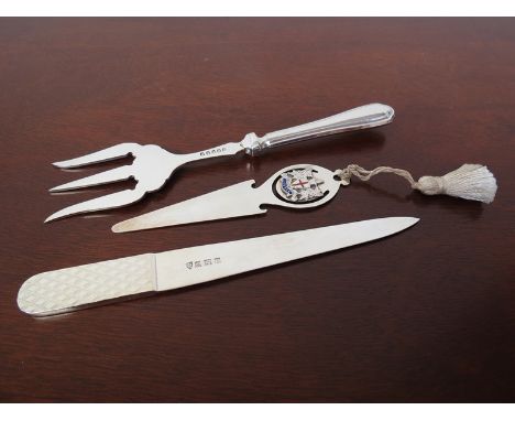 A Birmingham Turner & Simpson silver book mark with London crest and Birmingham silver letter opener by J.B. Chatterley & Son