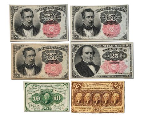 USA, Fractional Currency Notes, 6 in total comprising; first issue 10 cents, July 17th 1862, straight edges, no ANBC monogram