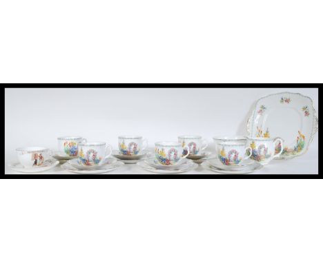 An early 20th Century Royal Albert for Lawleys Crown China tea service, consisting of six trio's, sandwich plate, creamer and