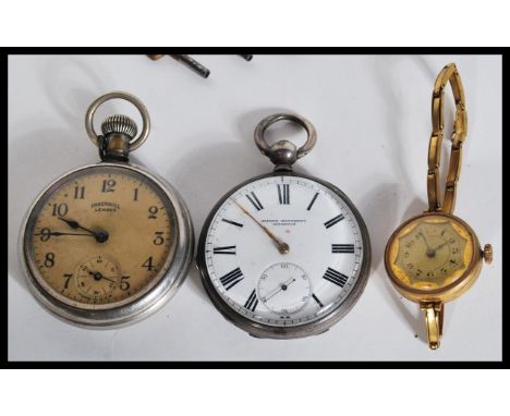 A selection of pocket watches to include an open face Ingersoll watch with arabic numerals to the chapter ring and a subsidia