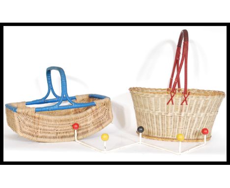 A vintage mid 20th Century atomic / sputnik coat rack together with two vintage whicker hand baskets.