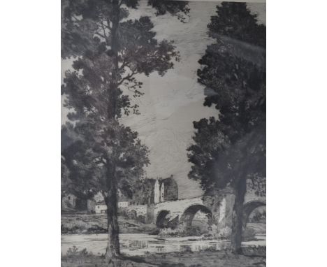 Edgar Lawrence Pattison (1872-1950) - a coloured etching on artists stock paper being entitled ' Old Bridge, Stirling ' Signe