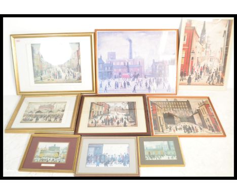A selection of framed and glazed L S Lowry(1887-1976) prints of various sizes to include 'A Lancashire Village', 'The Mill', 