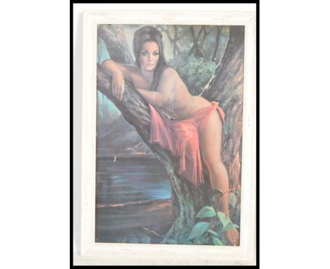 J H Lynch - A vintage retro framed print entitled the Woodland Goddess set to a white painted wooden frame. Measures 85cm hig