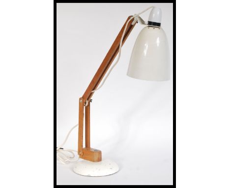 A Terence Conran ' Mac ' Lamp - anglepoise desk / wall lamp circa 1950's - mid century having white conical shade with wooden