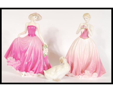 Two limited edition Coalport figurines of ladies in pink dresses to include 'Dearest Rose' and 'Perfect Rose' along with a NA