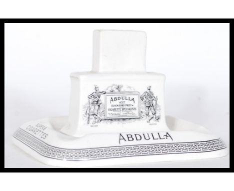 A vintage early 20th Century advertising point of sale ceramic Abdulla Superb Cigarettes matchbox holder / ashtray, makers ma