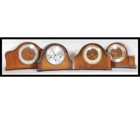 A collection of early 20th Century Art Deco mantel clocks, four clocks in total to include examples by Smiths etc. Measures 2