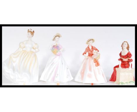 A collection of four ceramic figurines to include Royal Worcester Sarah modelled by Doughty, Spring modelled by Doughty, Roya