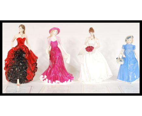 A group of four boxed Compton &amp; Woodhouse figurines to include Royal Worcester Roses Of Love 800/7500, Royal Doulton Carl