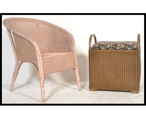 Lloyd Loom - Lusty A vintage retro 20th Century wire framed chair along with a matching stool with lift up lid.&nbsp;Measures