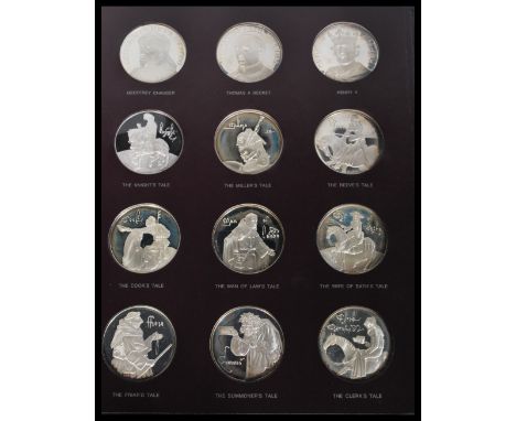 'Chaucer and the Canterbury Tales, an album of silver proof, first edition medallions. Produced by John Pinches Medallists Li