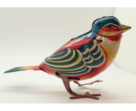 Vintage tin plate hopping bird with chirp made in Japan by TN 