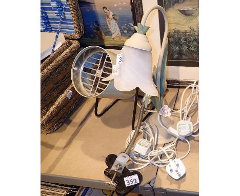 Pifco infratonic lamp and glass floral table lamp  CONDITION REPORT: All electrical items in this lot have been PAT tested fo