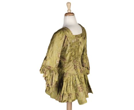 * Clothing. A silk pierrot bodice, circa 1720s, hand-stitched brocade jacket (Spitalfields silk?), patterned with flowers in 