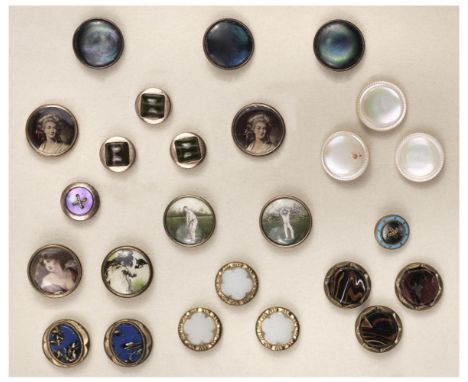 * Sporting Buttons. A Victorian tennis button, gilt metal, showing crossed tennis rackets above a net, the reverse with a reg