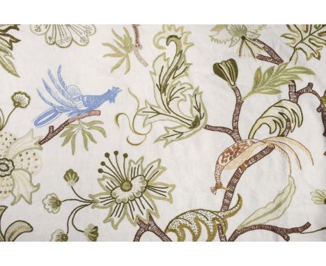 * Embroidered Bedcover. A large coverlet, 1930s, hand-embroidered in coloured silk threads, in shades of pink, blue, green, y
