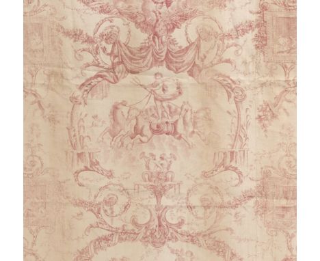 * Toile de Jouy. Four large panels of Toile de Neptune, France, Nantes, circa 1788, 4 pieced panels (previously curtains, eac