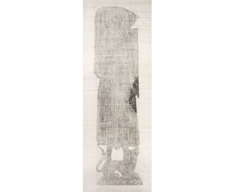 Brass Rubbings. A set of seven brass rubbings on cotton, English, 1856, 7 large brass rubbings, black shoemaker's wax on glaz