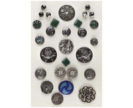 * Art Nouveau Silver Buttons. A collection of 70 Art Nouveau buttons, including a fine silver and enamel button by A.H. Darby