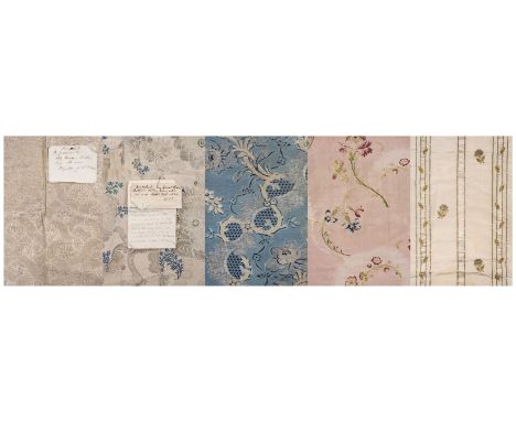 * Fabric. A collection of 18th century fragments, some probably Spitalfields, 12 pieces of silk, all woven with floral patter