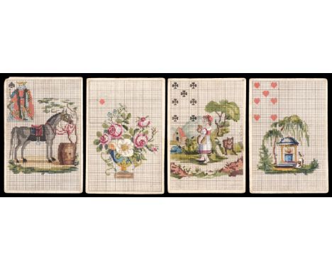 * Berlin Chart Playing Cards. Jeu des Petits Points, Paris: Alphonse Giroux, circa 1820, a complete piquet deck of 32 hand-co