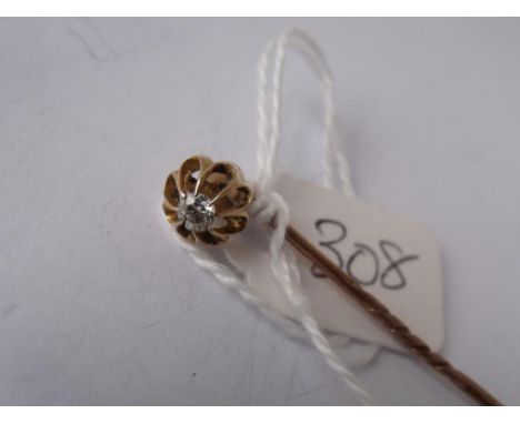 Gold diamond set stick pin 1.6g     