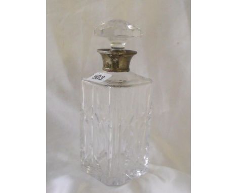 Rectangular faceted glass decanter 9”  high Lon mod by PW       
