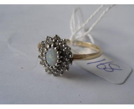 9ct opal & diamond cluster ring  approx size 'U'       