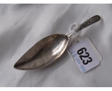 Unusual Georgian bright cut caddy spoon  with leaf shaped bowl 4” long Lon 1800     