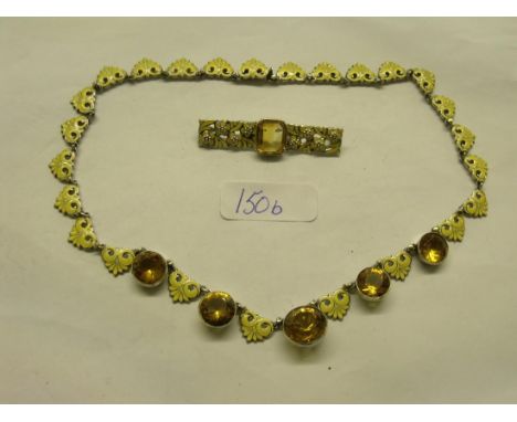 Silver and enamel necklace and matching brooch 