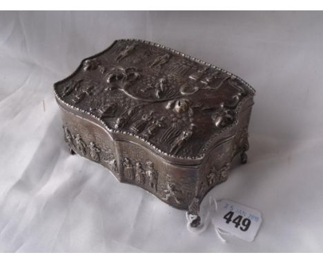 A trinket box embossed with figures  5” wide Chester 1908       
