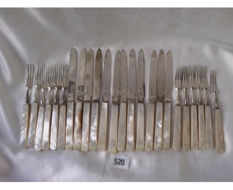 Set twelve pairs dessert eaters with mop  handles Sheff 1912 by M & W     