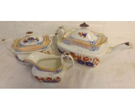 Early 19thc tea pot, sugar basin &  cream jug pattern No 108H      