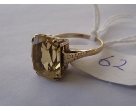 Rectangular citrine set ring in 9ct mount  approx size 'M'       