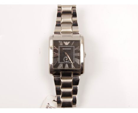 EMPORIO ARMANI: Emporio Armani rectangular dial wrist watch. AR1642