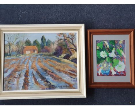 Two BETTY HECKFORD, framed and signed, one oil on canvas winter fen end, together with one print of original acrylic (to incl